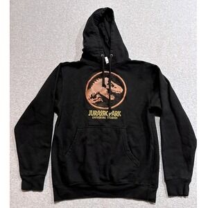 Universal Studios Jurassic Park Hoodie Black Metallic Graphic Pullover Sz Small